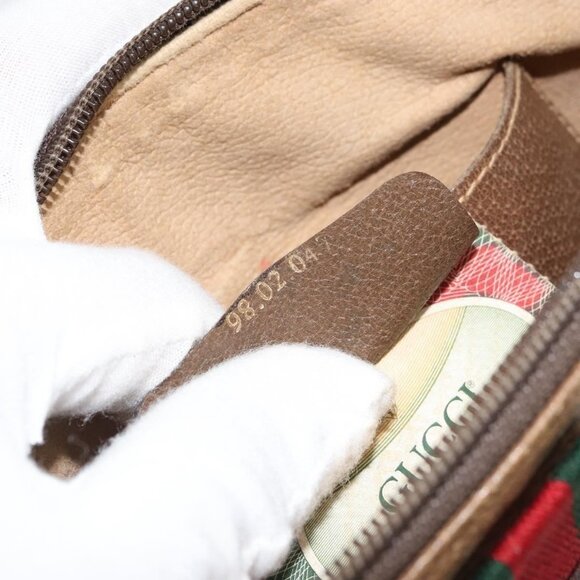 Authentic GUCCI GUCCI GG Supreme Web Sherry Line Bag PVC Beige Gold 98 02 04 - Picture 14 of 16